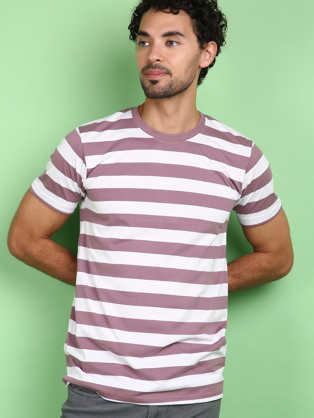 

V-Mart Striped Round Neck Slim Fit T-shirt, Mauve