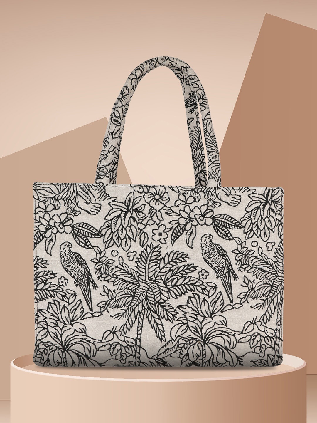 

MINI WESST Ethnic Motifs Printed Oversized Shopper Tote Bag, White