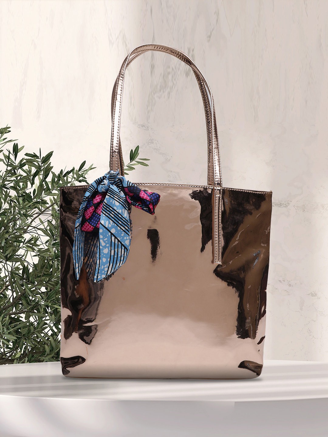 

MINI WESST Textured Oversized Shopper Tote Bag, Rose gold