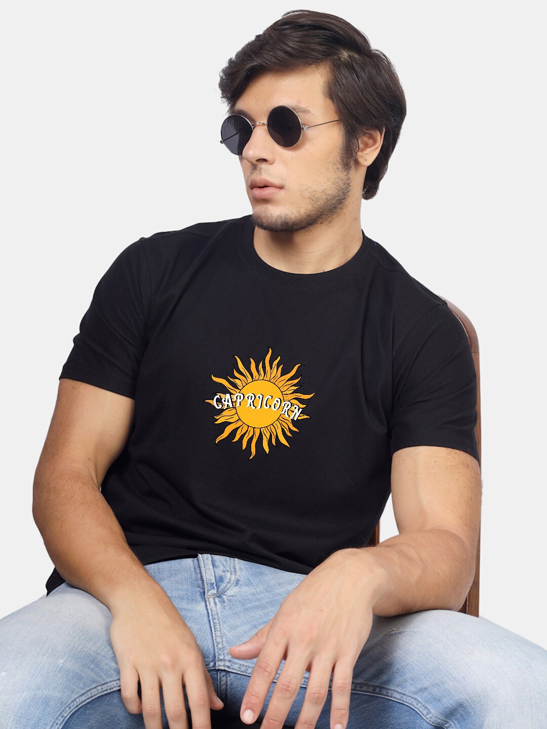 

Greylongg Round Neck Graphic Printed T-shirt, Black