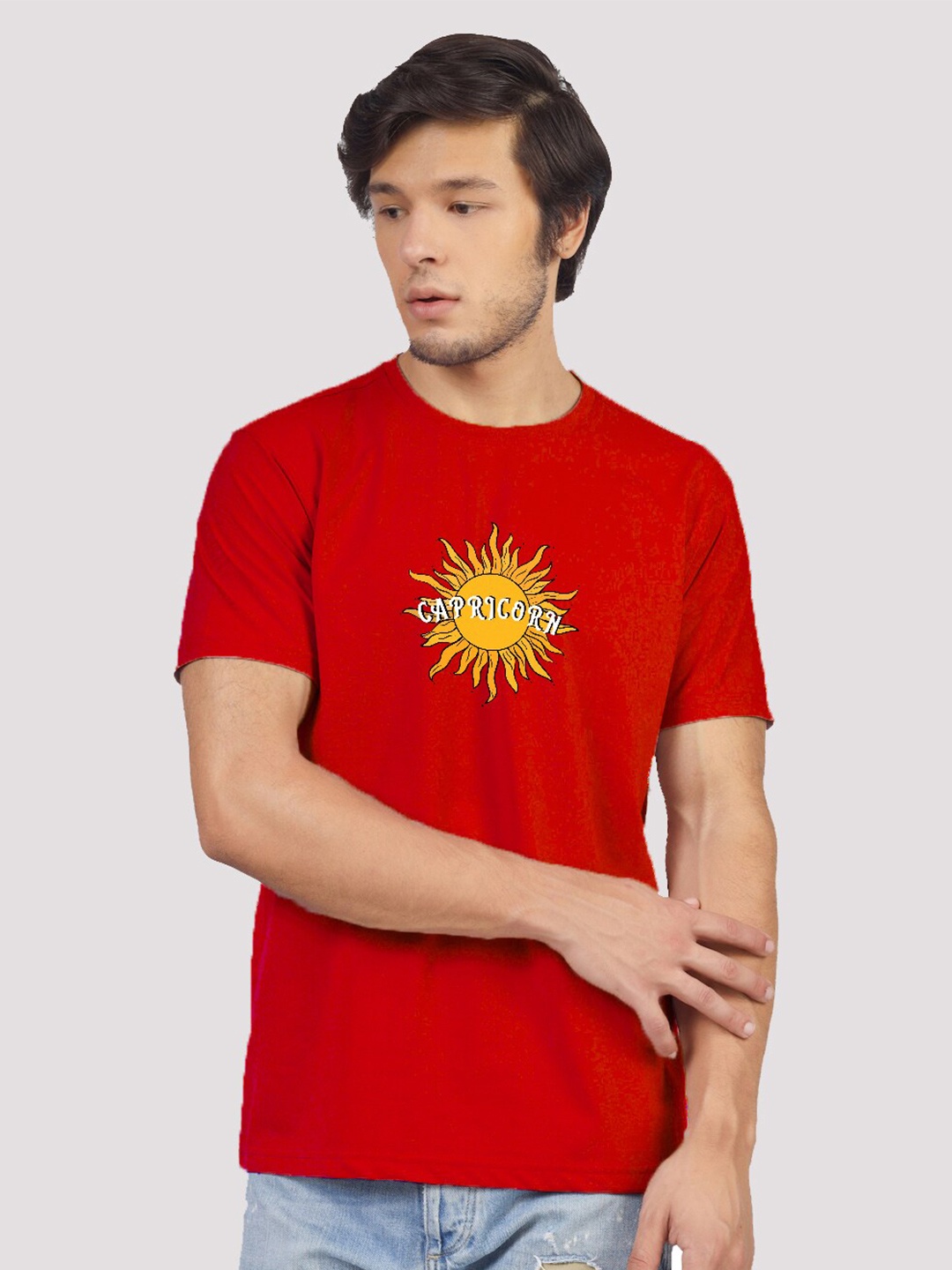 

Greylongg Round Neck Graphic Printed T-shirt, Red