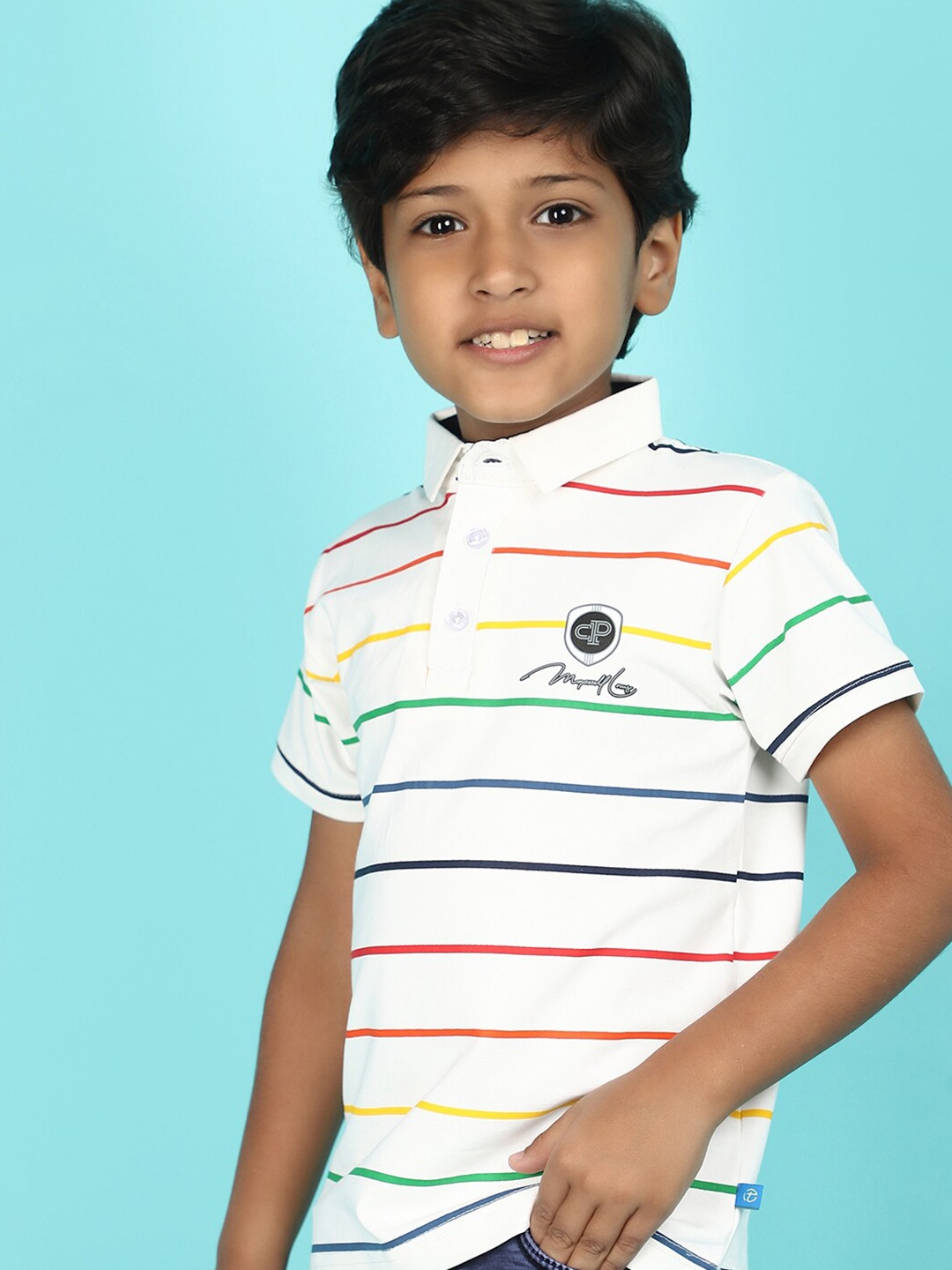 

V-Mart Boys Striped Polo Collar Regular Fit T-shirt, White