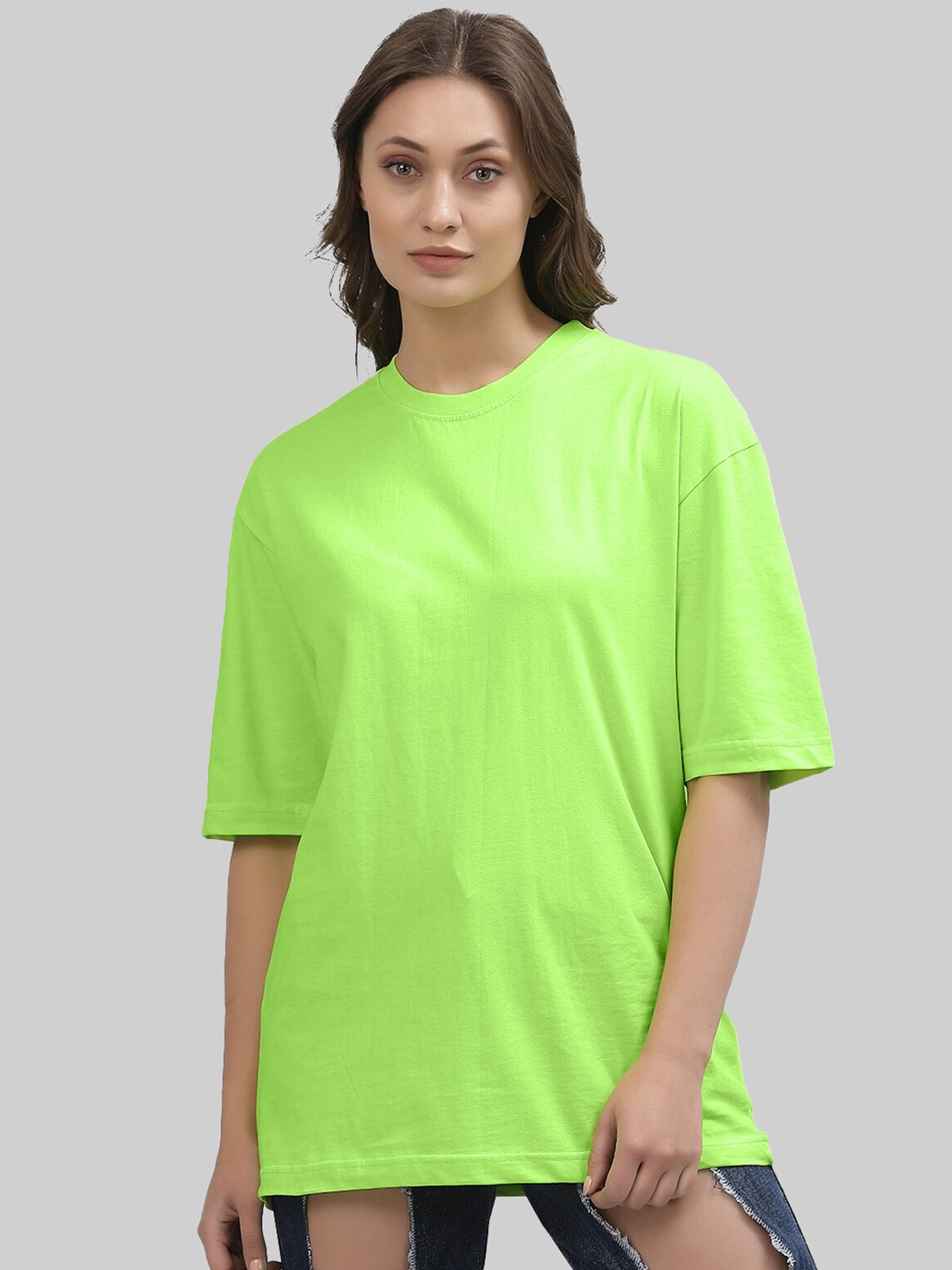 

Leotude Oversized Drop-Shoulder Sleeves T-shirt, Lime green