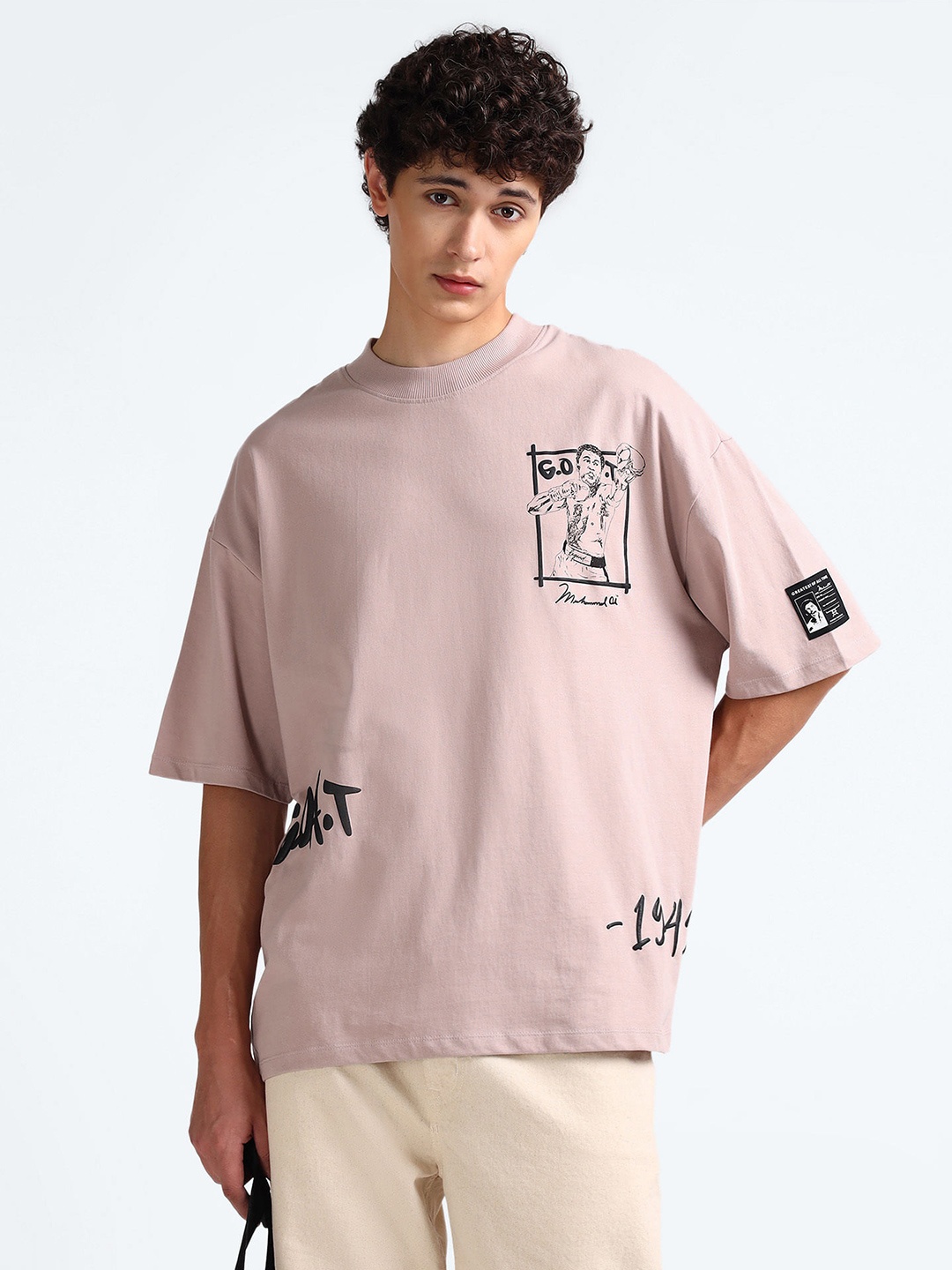 Flying Machine Graphic Printed Round Neck Cotton T-shirt, Pink