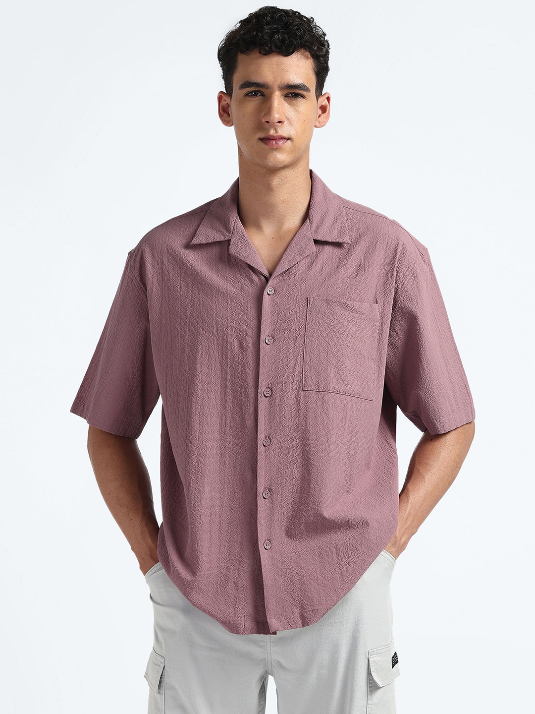 

Flying Machine Oversized Seersucker Cotton Casual Shirt, Pink