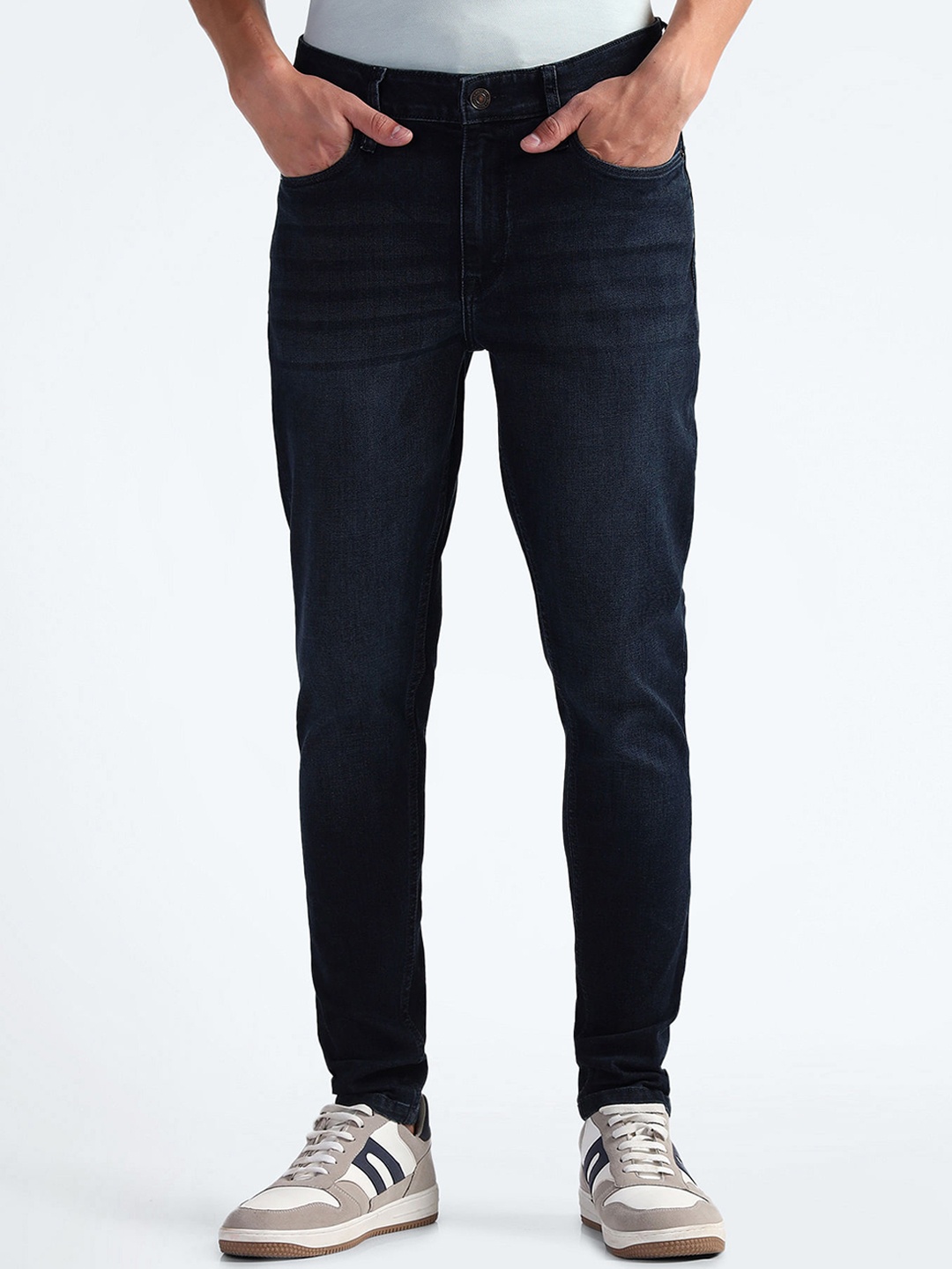 

Flying Machine Men Clean Look Dark Shade Mid-Rise Skinny Fit Stretchable Cotton Jeans, Blue