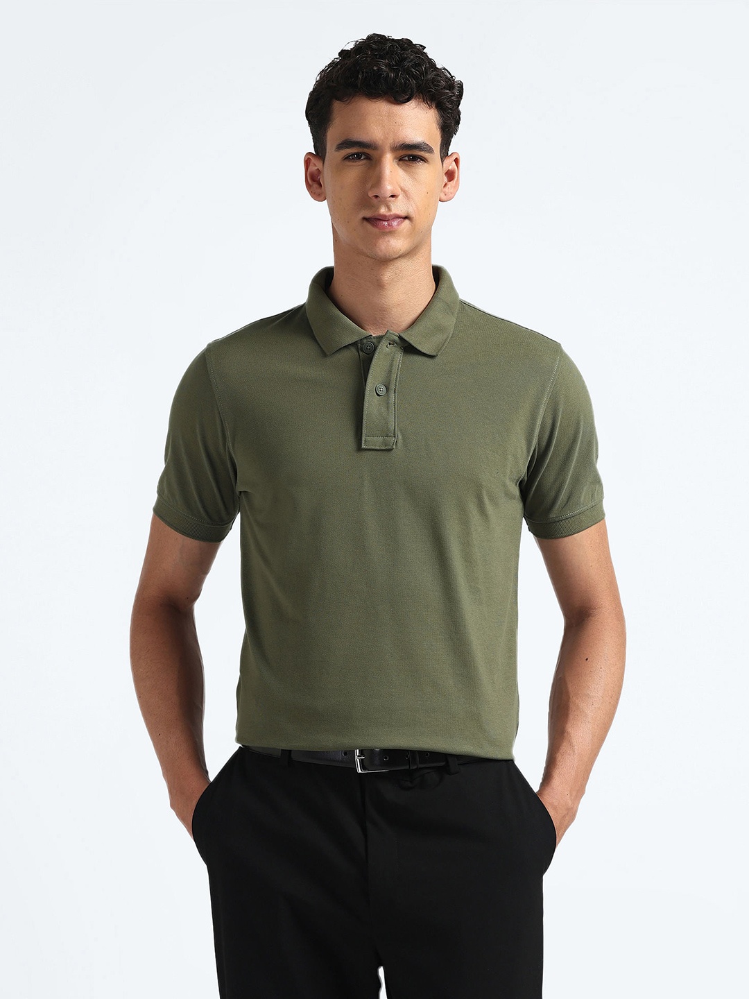 

Flying Machine Polo Collar Ribbed Cotton T-shirt, Green
