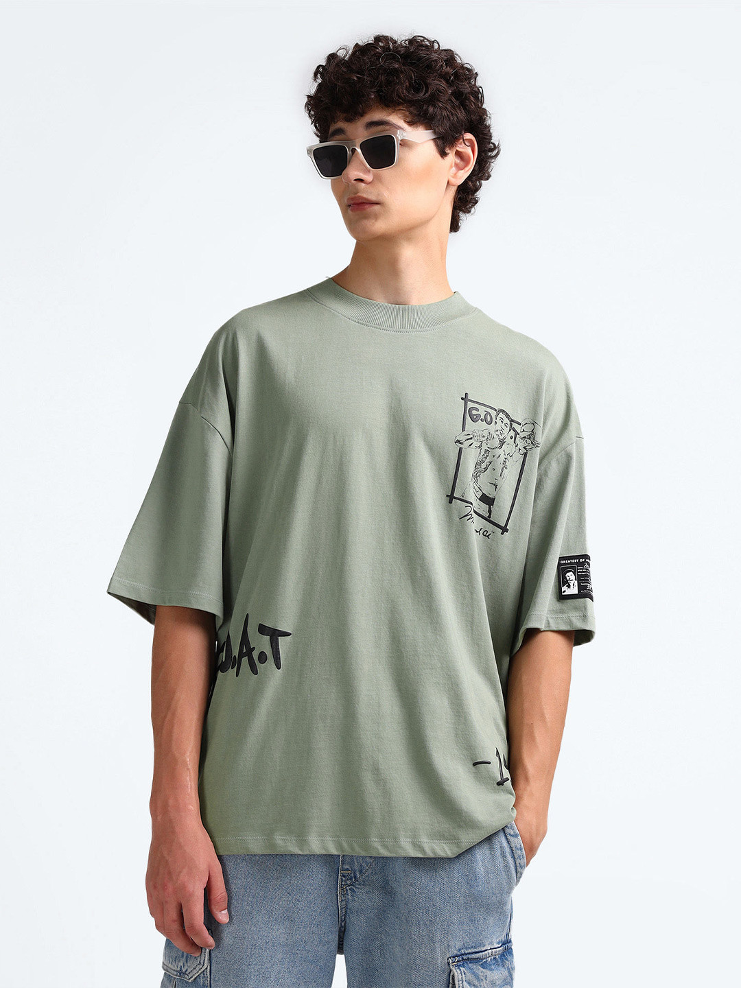 

Flying Machine Men Typography Printed Oversized T-shirt, Green