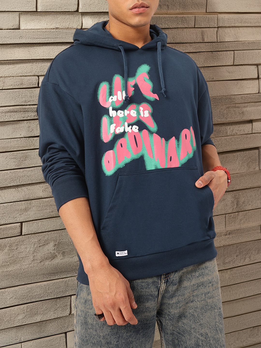 

Kook N Keech Printed Hooded Sweatshirt, Navy blue