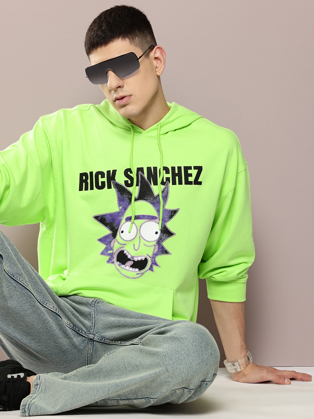 

Kook N Keech Rick & Marty Printed Hooded Sweatshirt, Fluorescent green