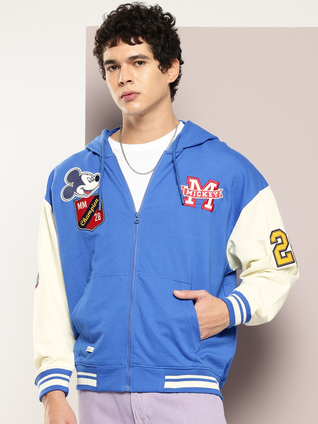 Kook N Keech Disney Mickey Mouse Applique Detail Hooded Sweatshirt, Blue