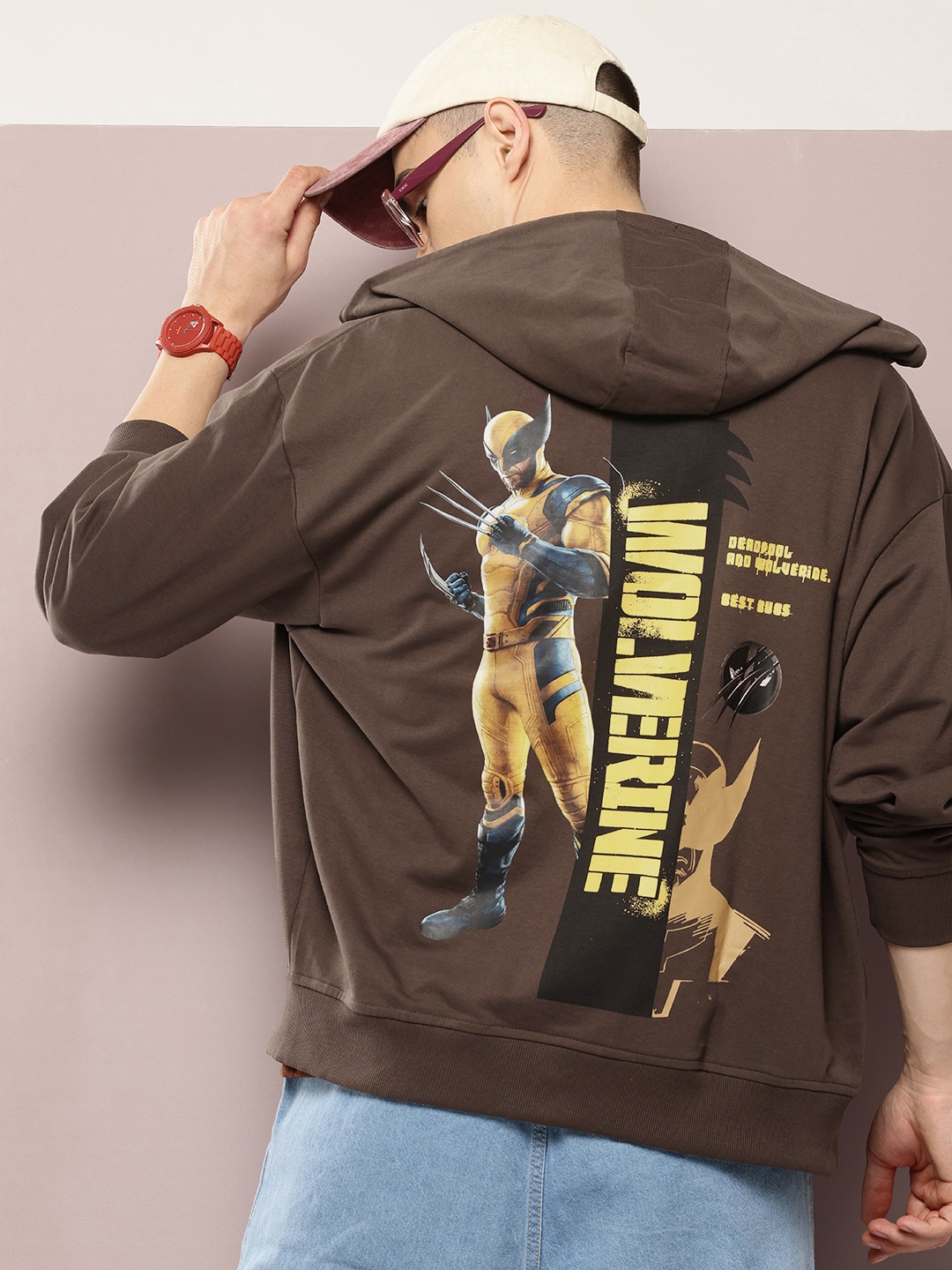 

Kook N Keech Marvel Men Printed Hooded Sweatshirt, Coffee brown