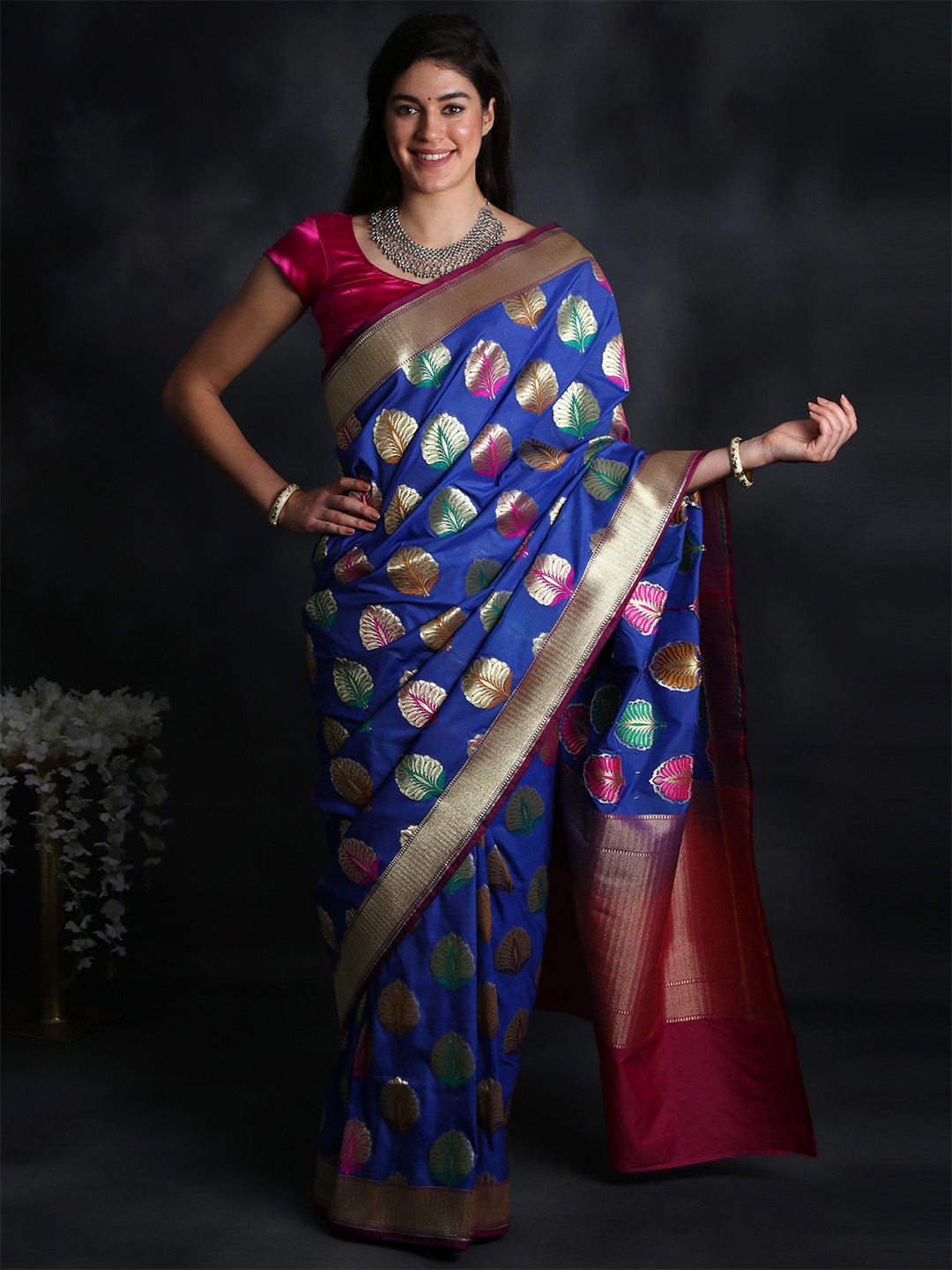 

Exotic India Woven Design Zari Pure Silk Uppada Saree, Blue