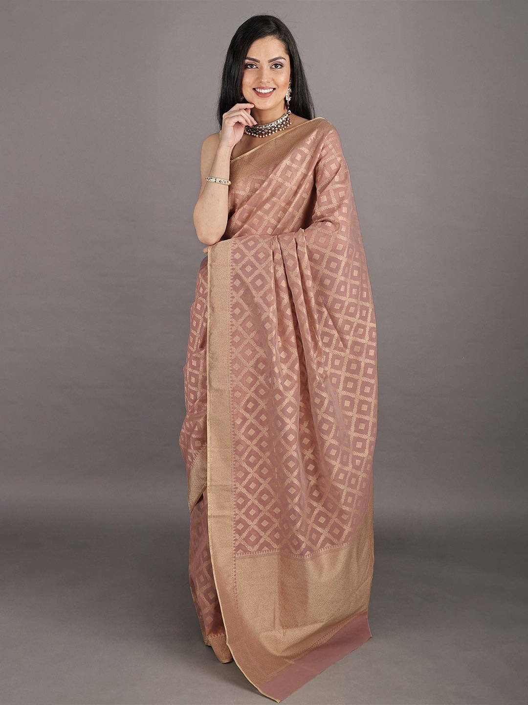 

Exotic India Zari Pure Silk Banarasi Saree, Rose