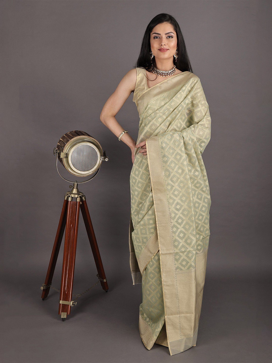 

Exotic India Woven Design Zari Pure Silk Banarasi Saree, Grey