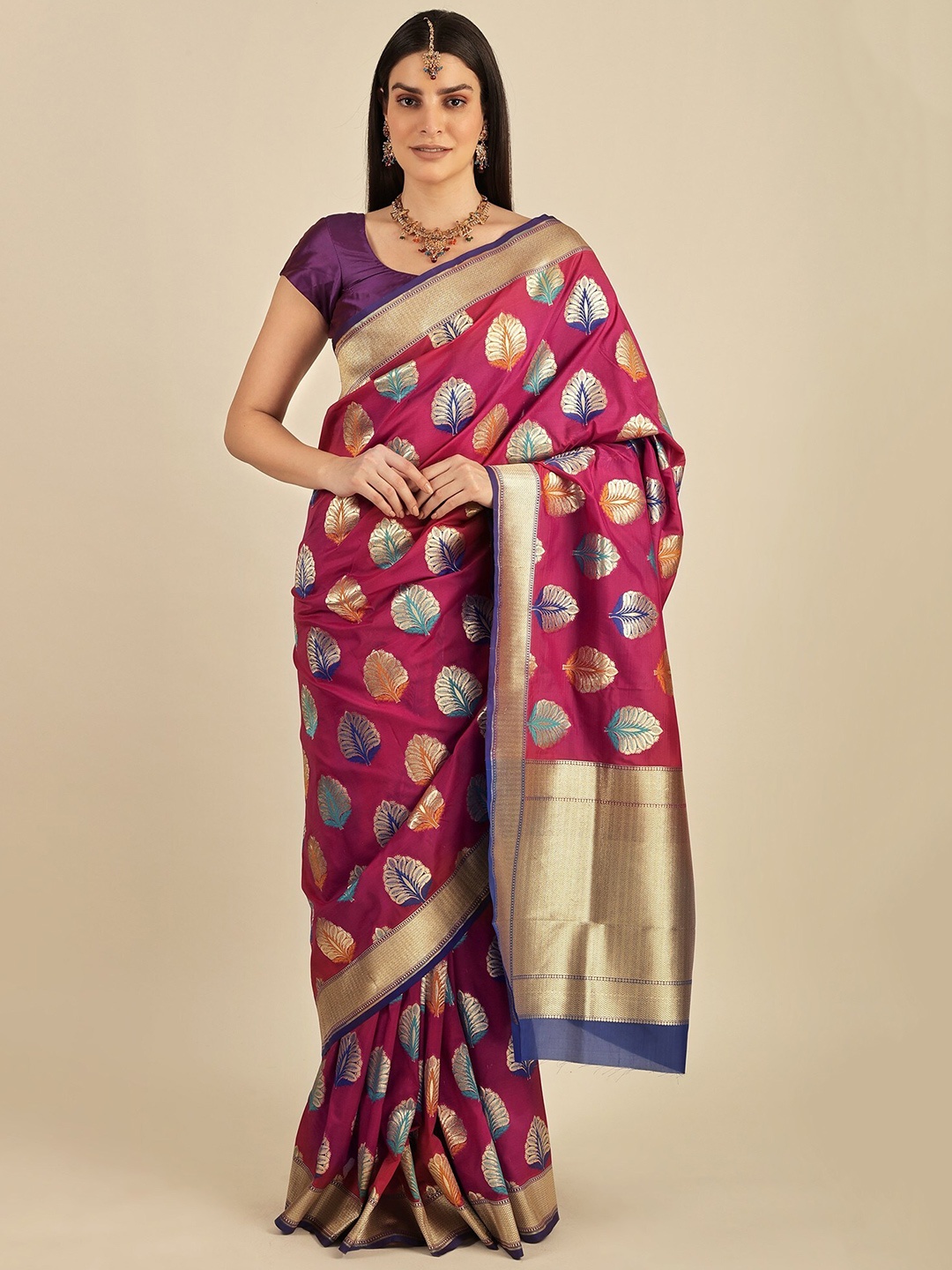 

Exotic India Woven Design Zari Brocaded Pure Silk Banarasi Saree, Magenta