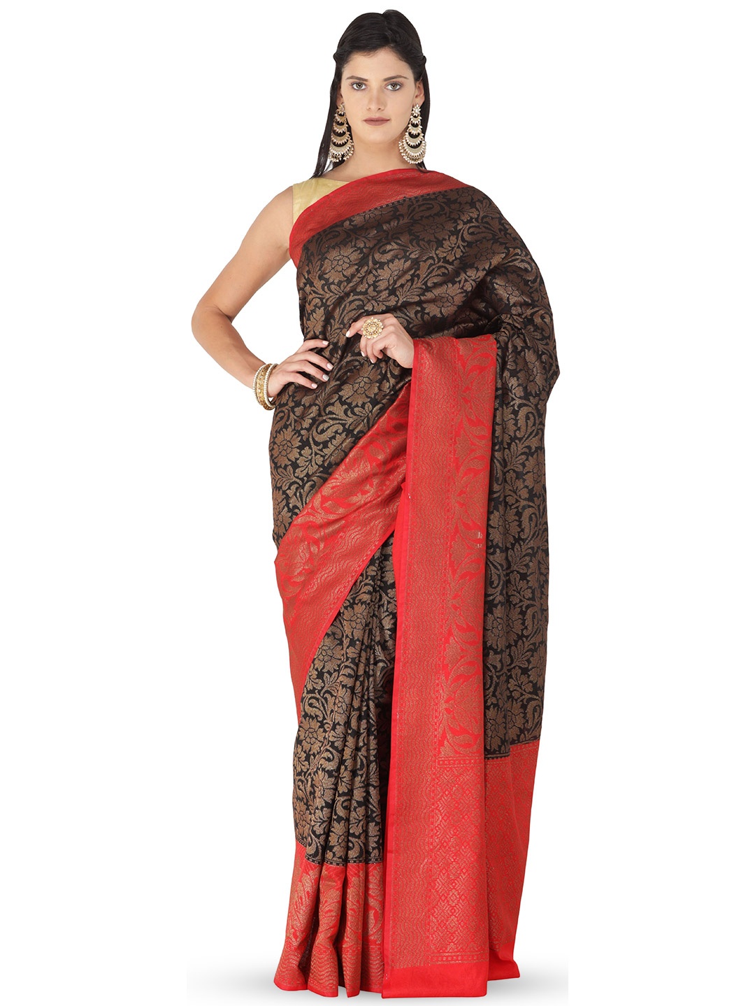 

Exotic India Woven Design Zari Art Silk Banarasi Saree, Black