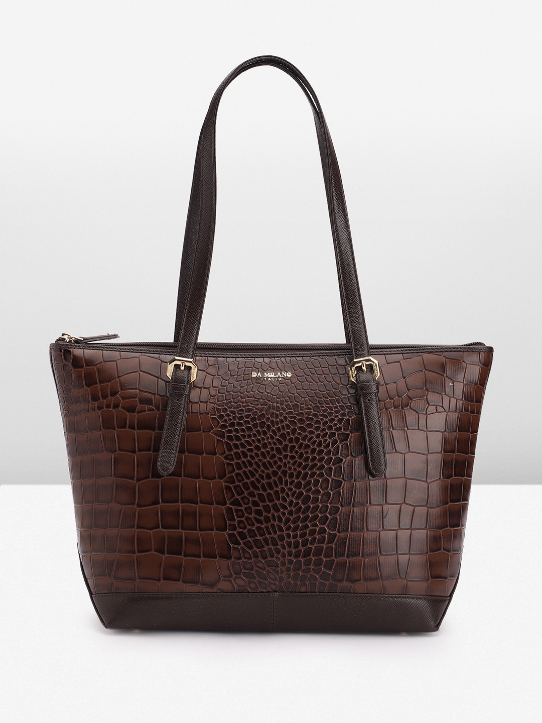 

Da Milano Croc Textured Leather Shoulder Bag, Brown