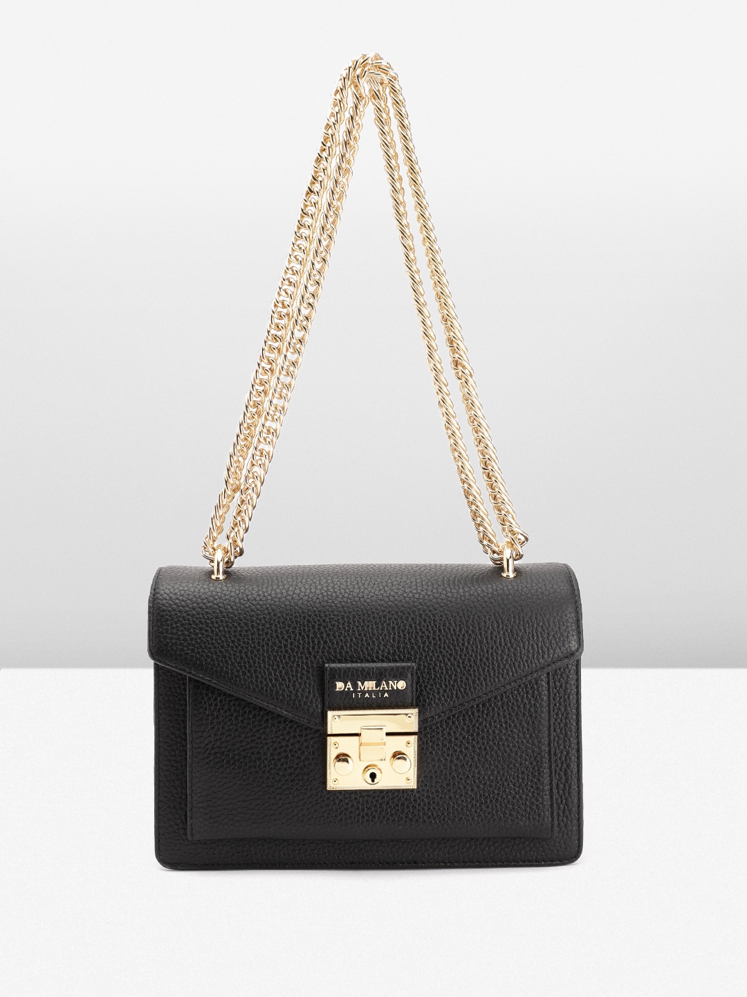 

Da Milano Textured Leather Structured Sling Bag, Black