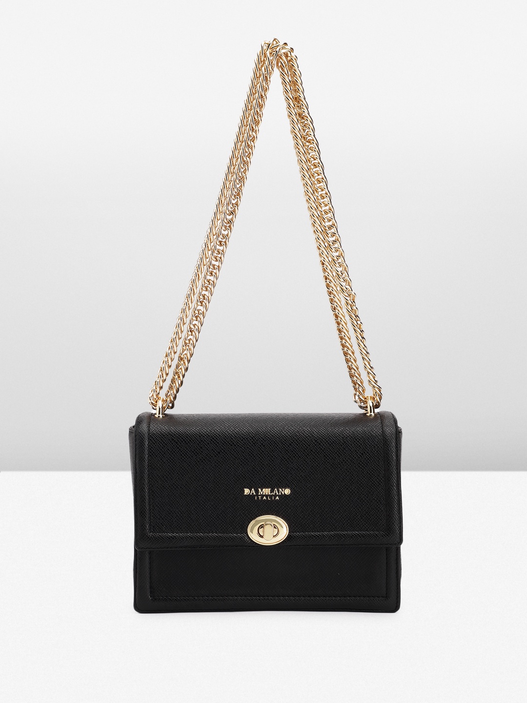 

Da Milano Textured Leather Structured Sling Bag, Black