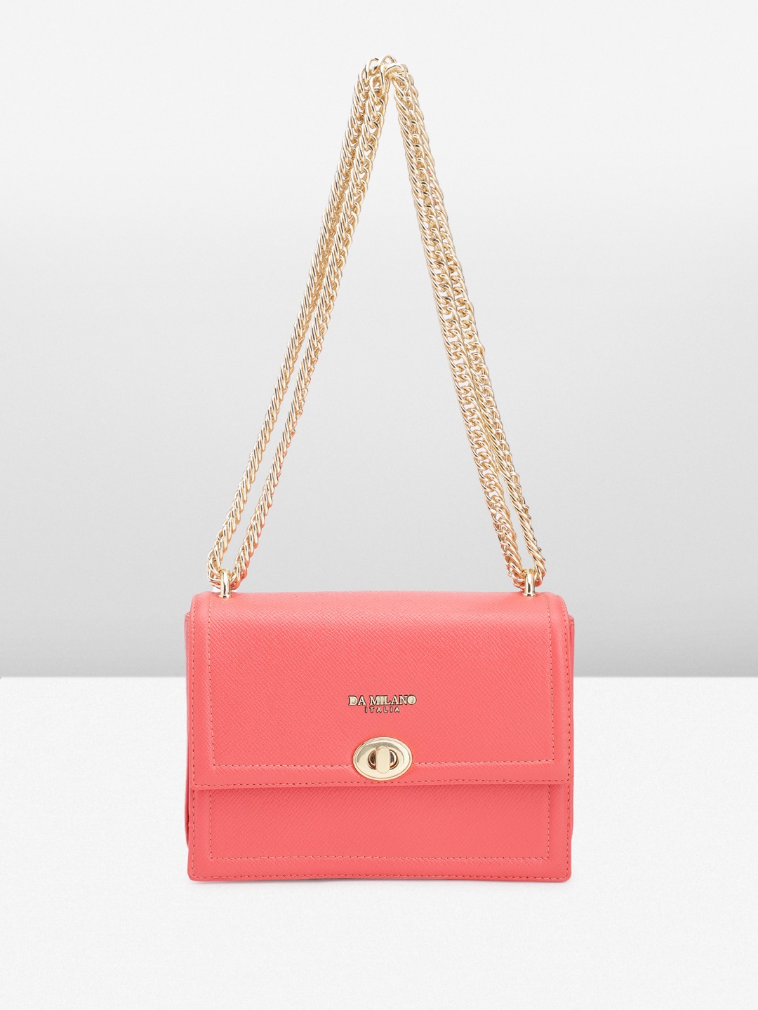 

Da Milano Textured Leather Structured Sling Bag, Pink