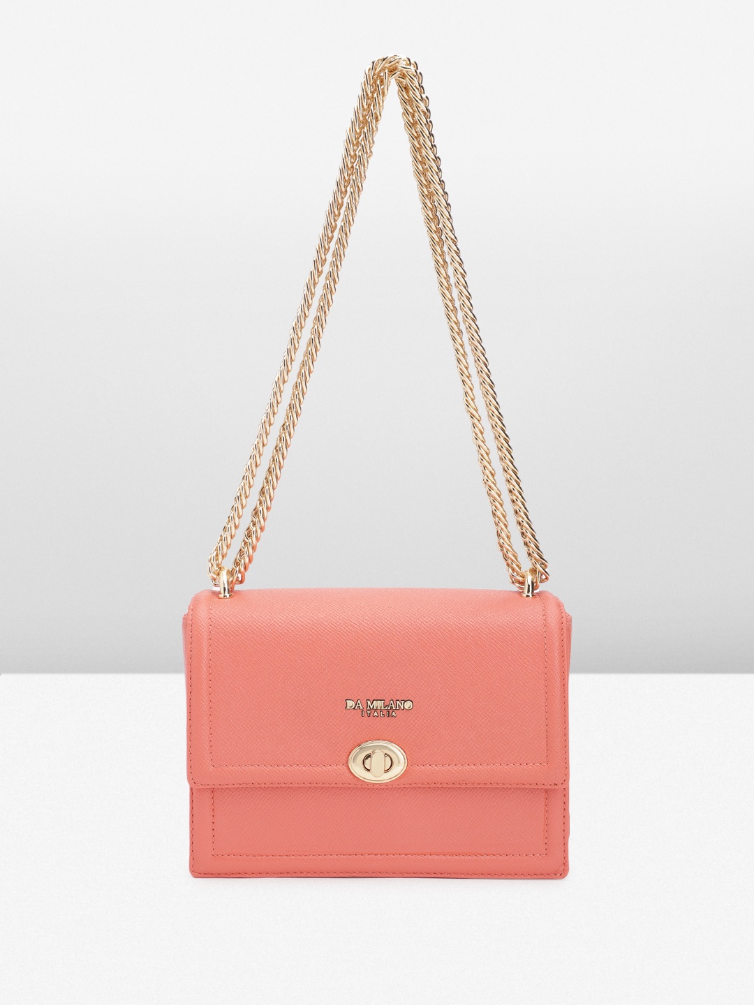 

Da Milano Textured Leather Structured Sling Bag, Peach