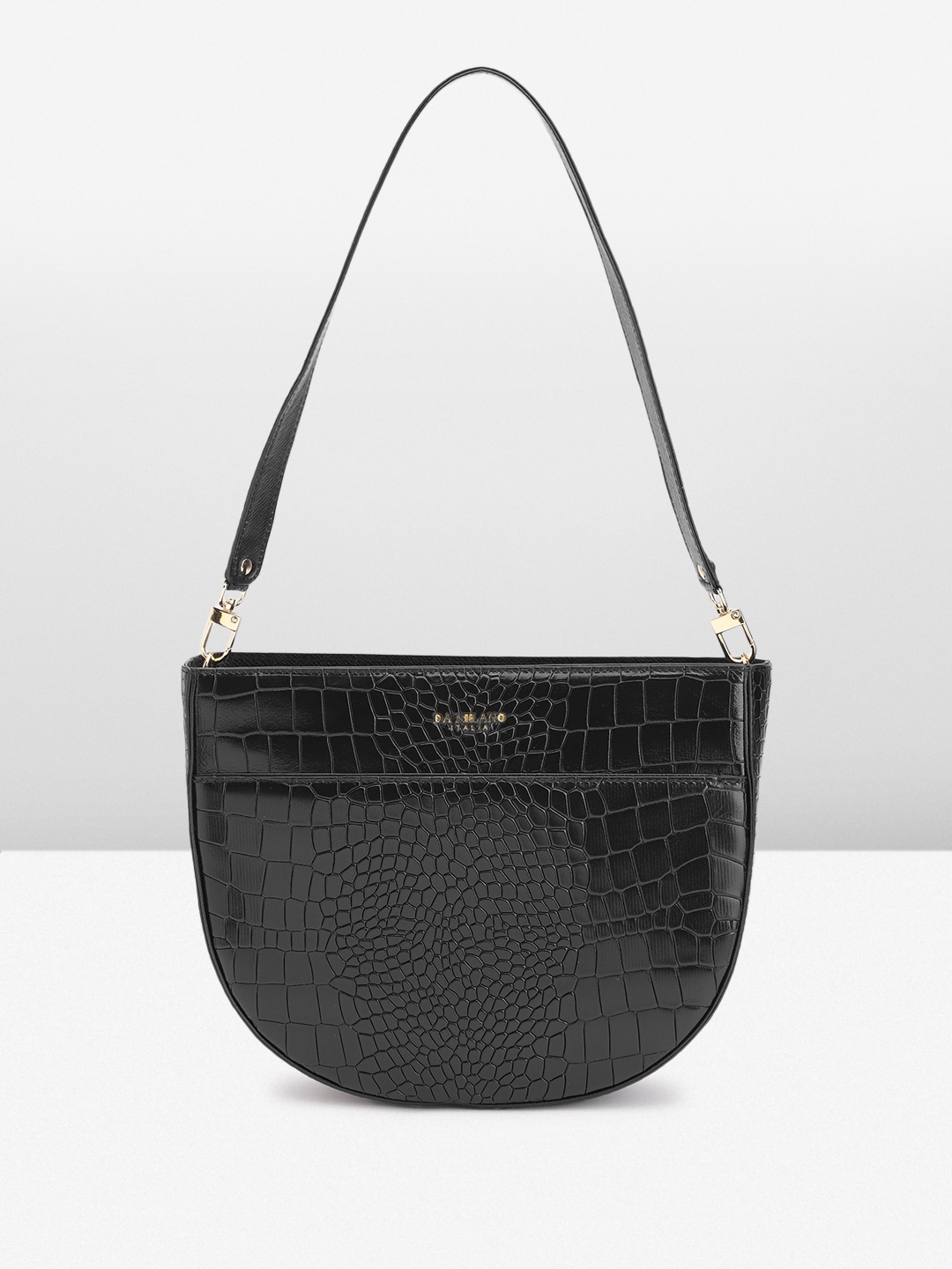 

Da Milano Croc Textured Leather Structured Shoulder Bag, Black
