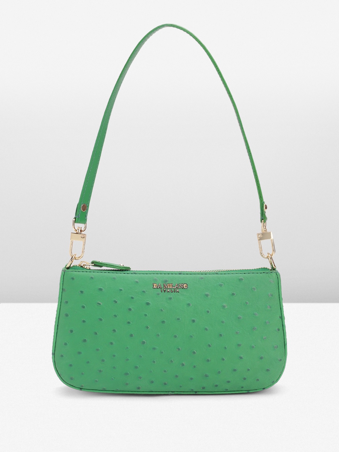 

Da Milano Croc Textured Leather Shoulder Bag With Detachable Handle, Green