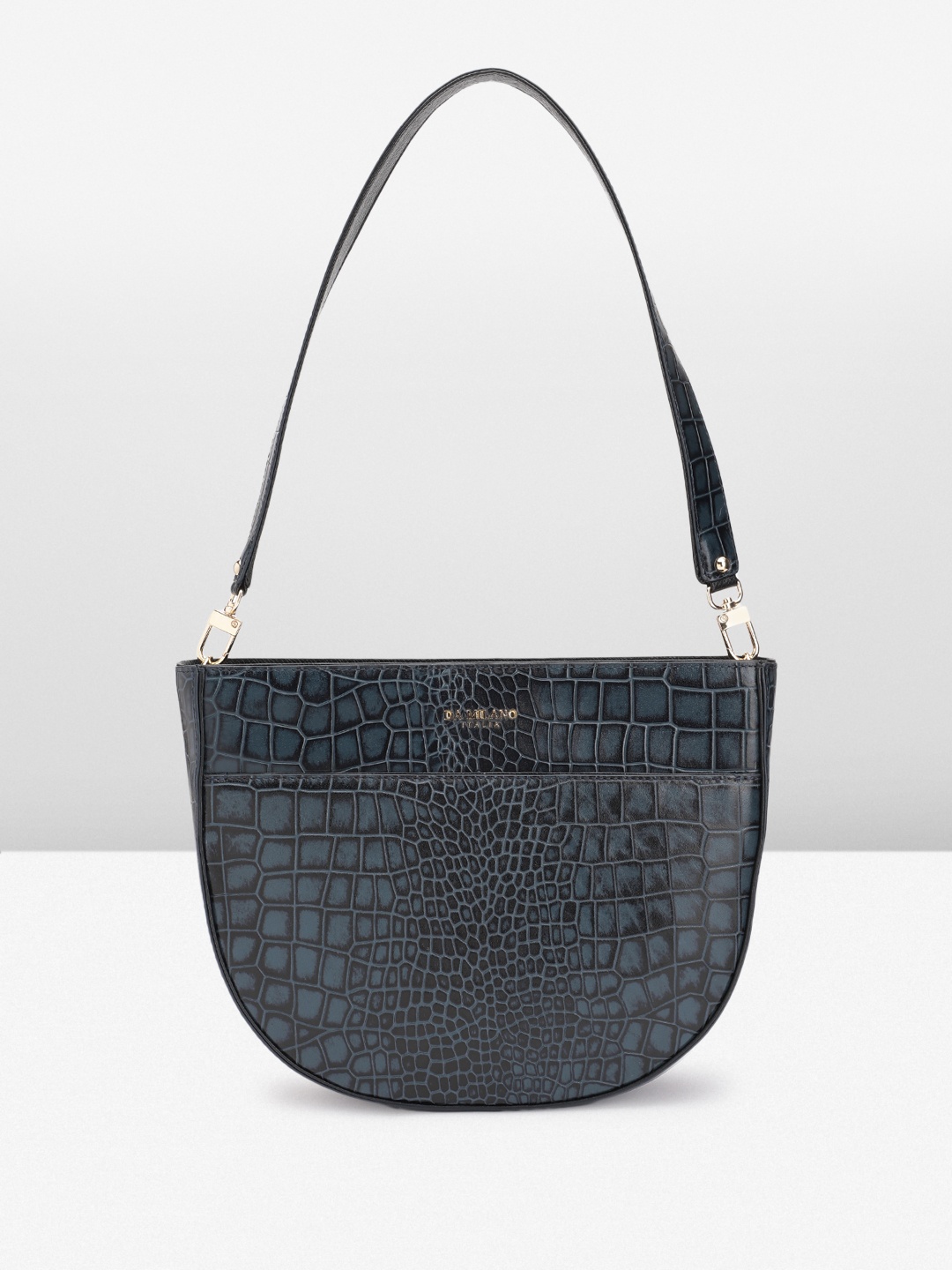 

Da Milano Croc Textured Leather Structured Shoulder Bag, Black