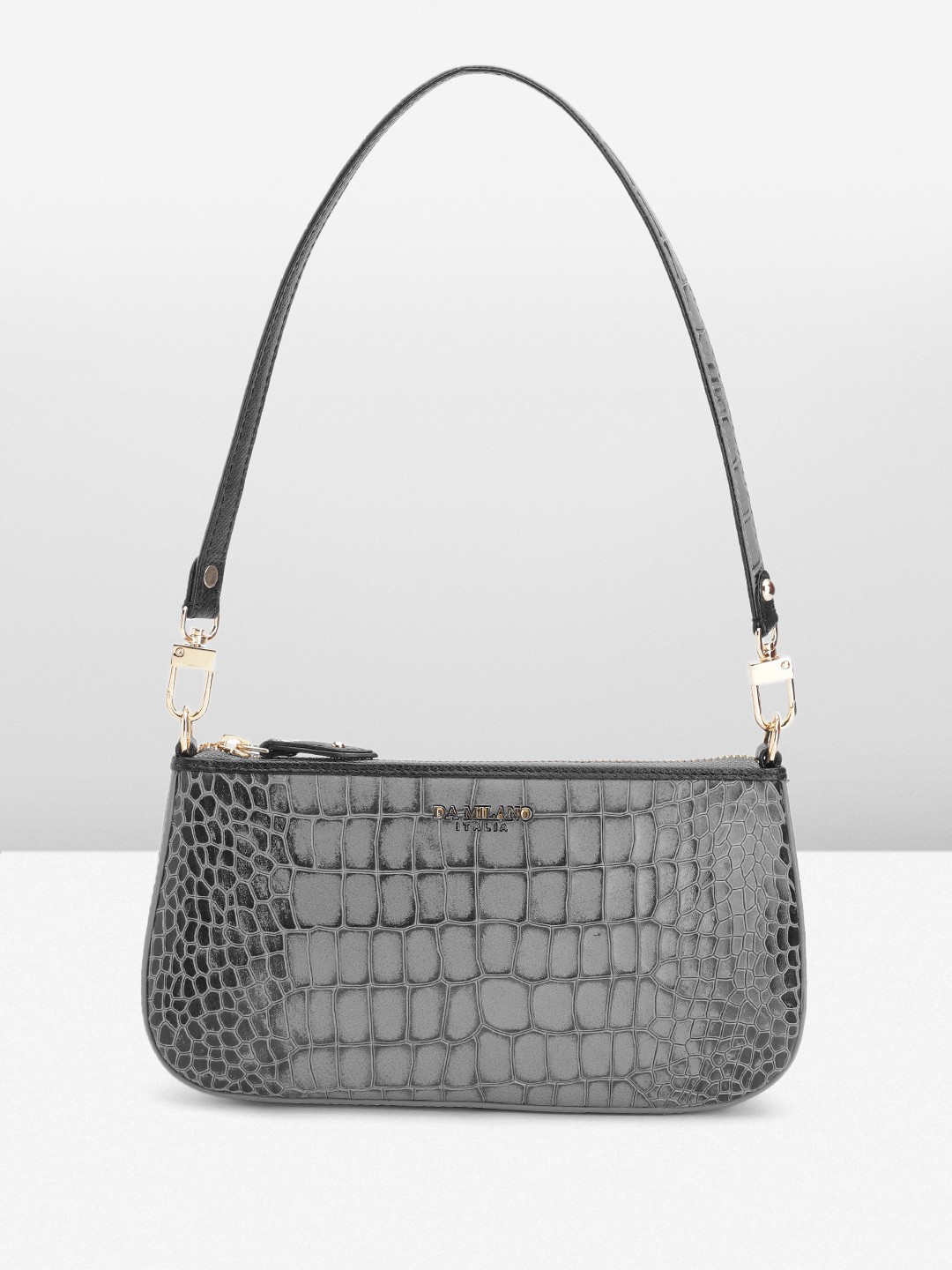 

Da Milano Textured Leather Structured Shoulder Bag, Grey