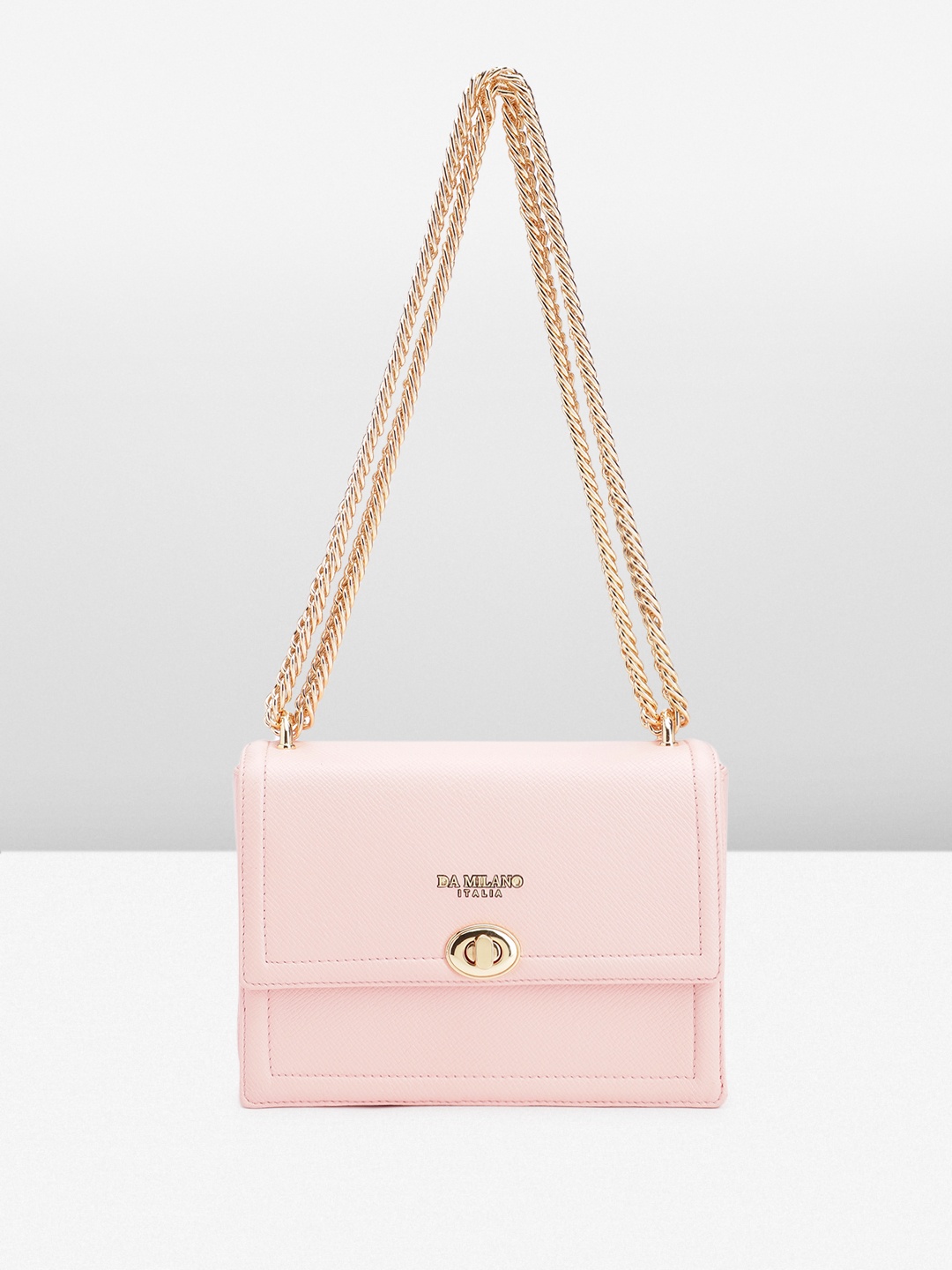 

Da Milano Textured Leather Structured Sling Bag, Pink