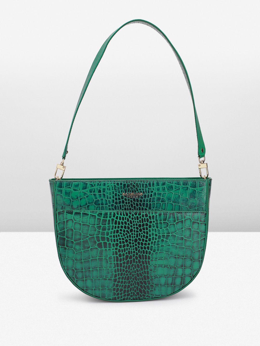 

Da Milano Croc Textured Leather Structured Shoulder Bag, Green
