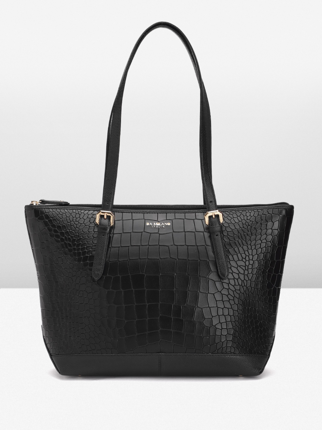 

Da Milano Leather Textured Shoulder Bag, Black