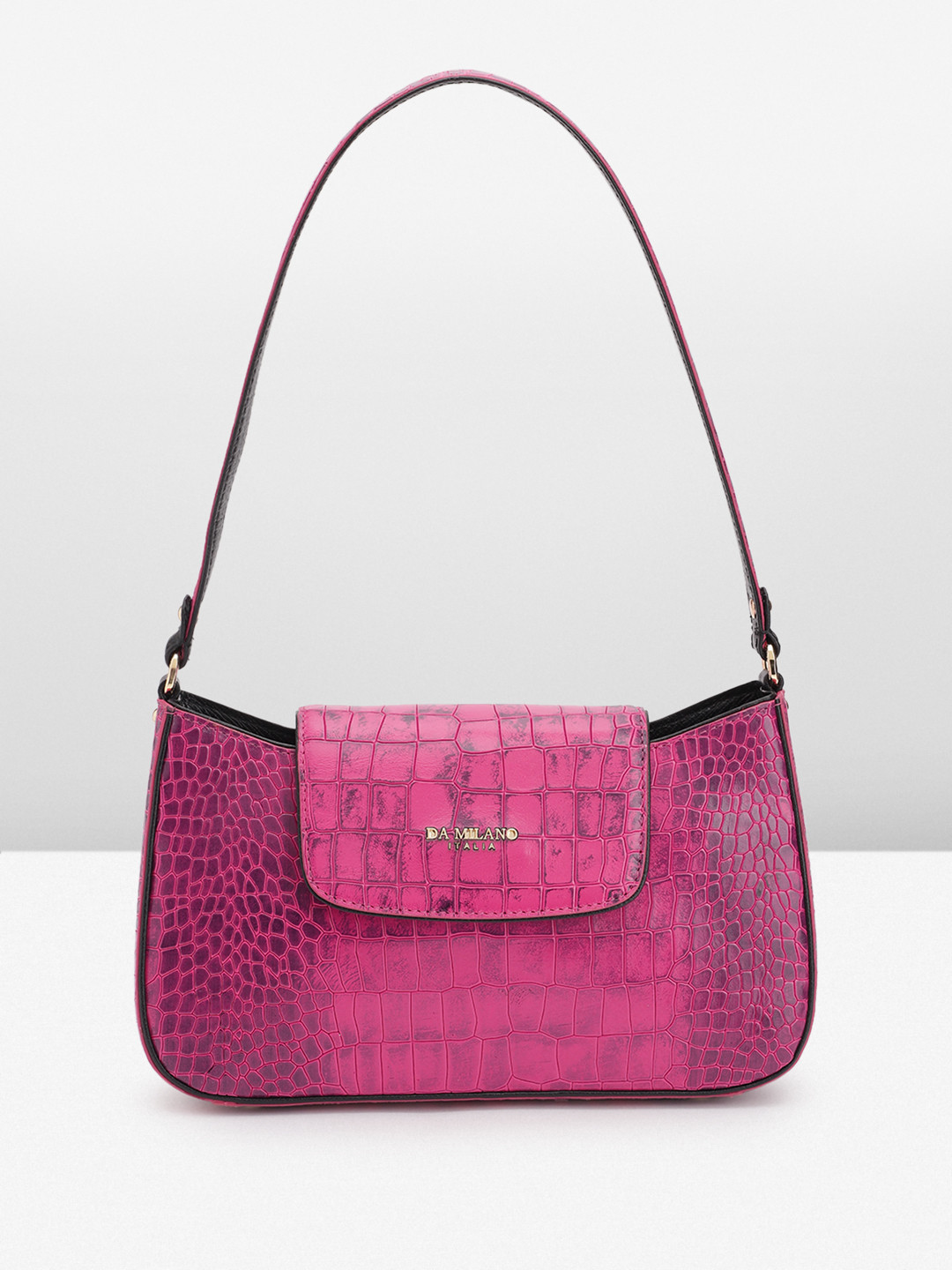

Da Milano Croc Textured Leather Structured Sling Bag, Pink