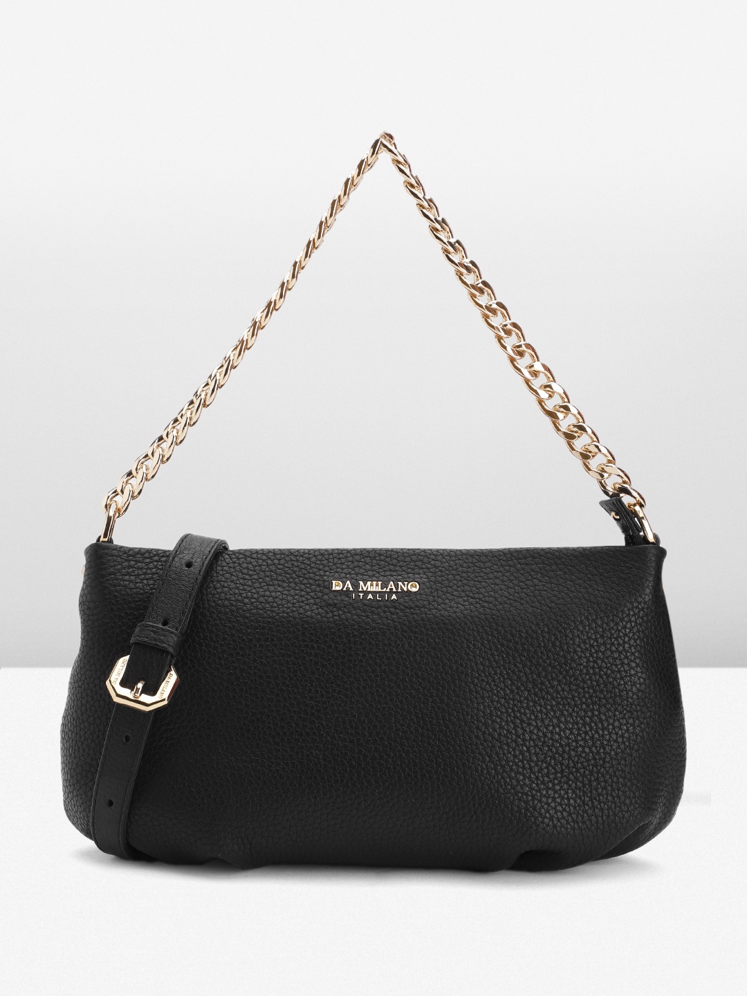 

Da Milano Textured Leather Structured Sling Bag, Black