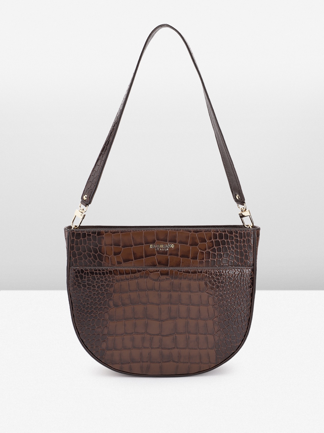 

Da Milano Croc Textured Leather Structured Shoulder Bag, Brown