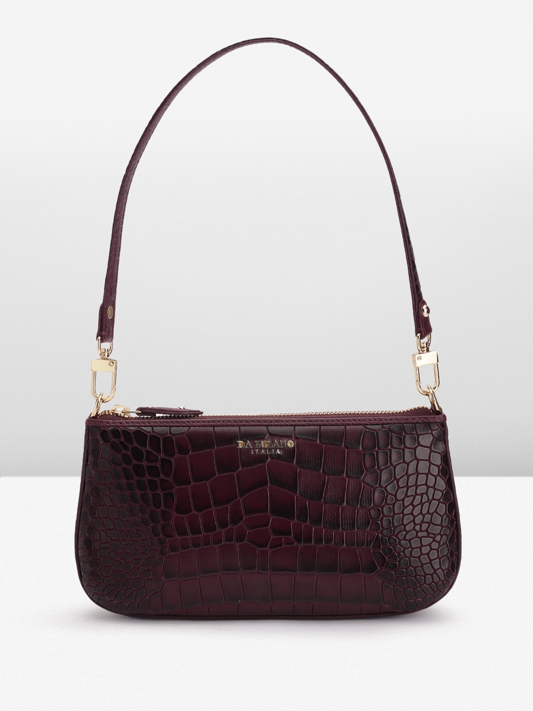 

Da Milano Croc Textured Leather Structured Shoulder Bag, Burgundy