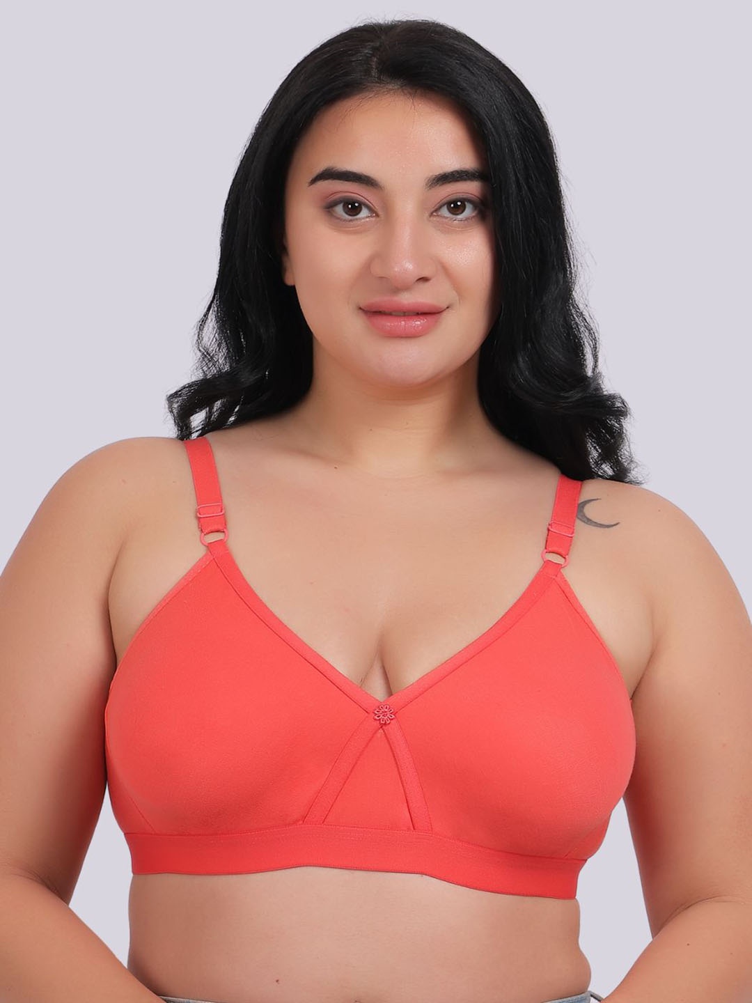 

Fabme Plus Size Full Coverage Non Padded Cotton Everyday Bra-All Day Comfort, Peach