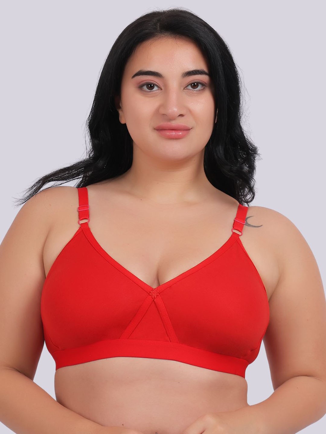 

Fabme Full Coverage Non Padded Non-Wired Plus Seamless Cotton Everyday Bra-All Day Comfort, Red