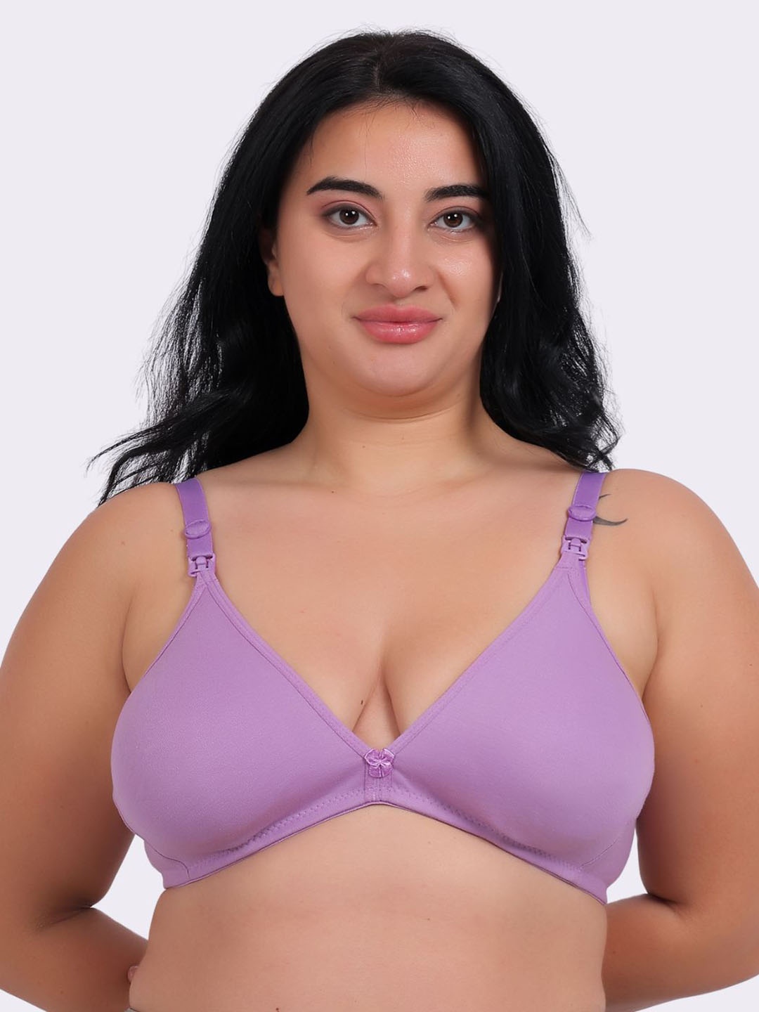 

Fabme Plus Size Full Coverage Non Padded Cotton Nursing Bra-All Day Comfort, Lavender