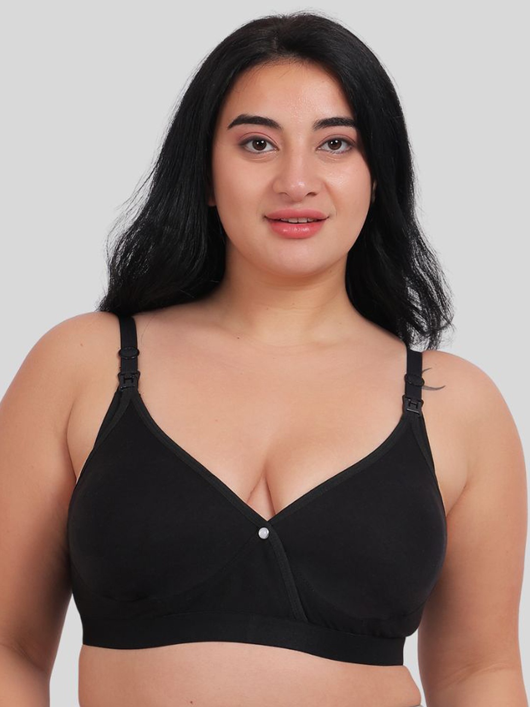 

Fabme Medium Coverage Non Padded Cotton Maternity Bra- All Day Comfort, Black