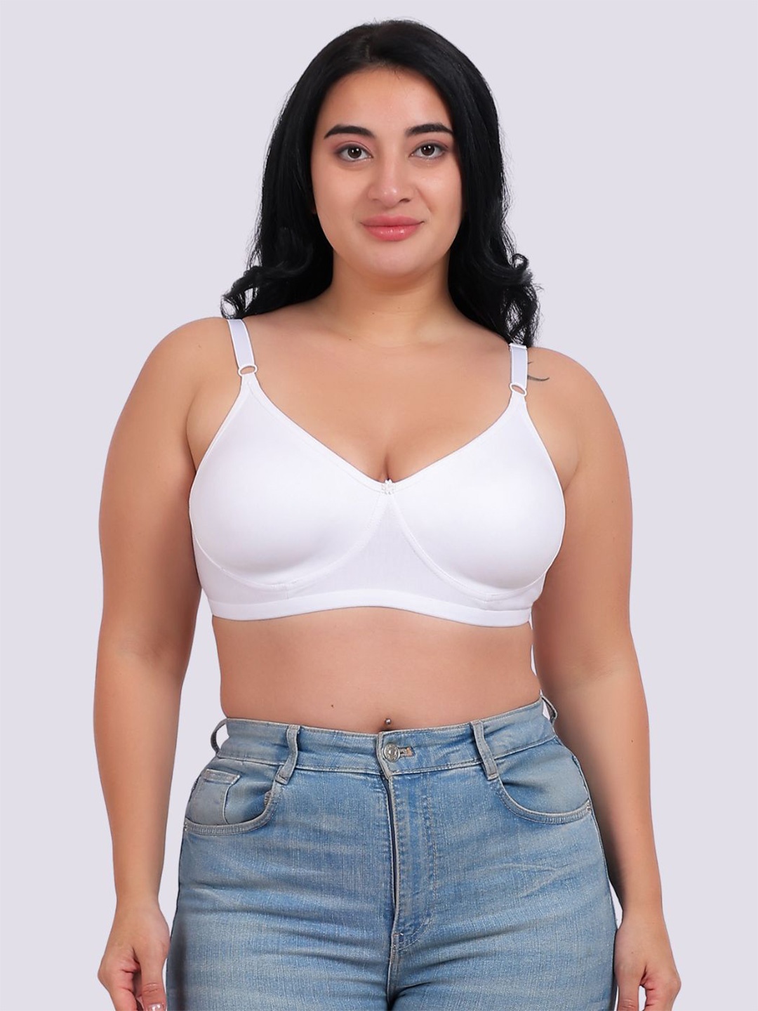 

Fabme Plus Size Full Coverage Non Padded Cotton Everyday Bra-All Day Comfort, White