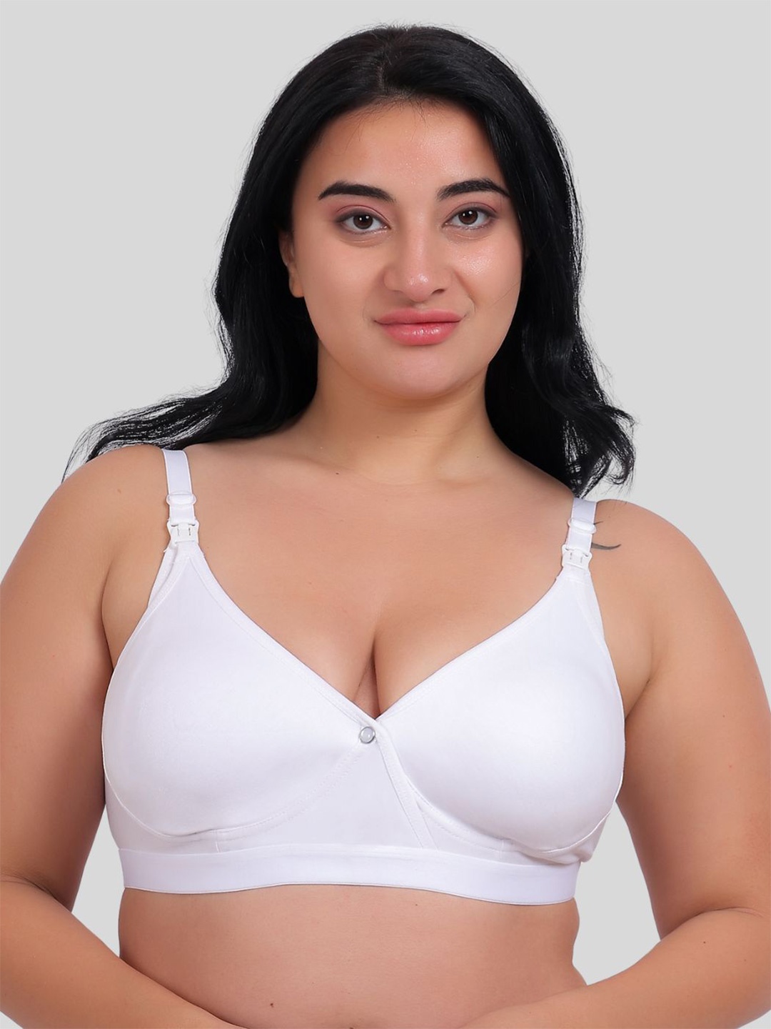 

Fabme Non Padded Non-Wired Plus Seamless Cotton Maternity Bra-All Day Comfort, White