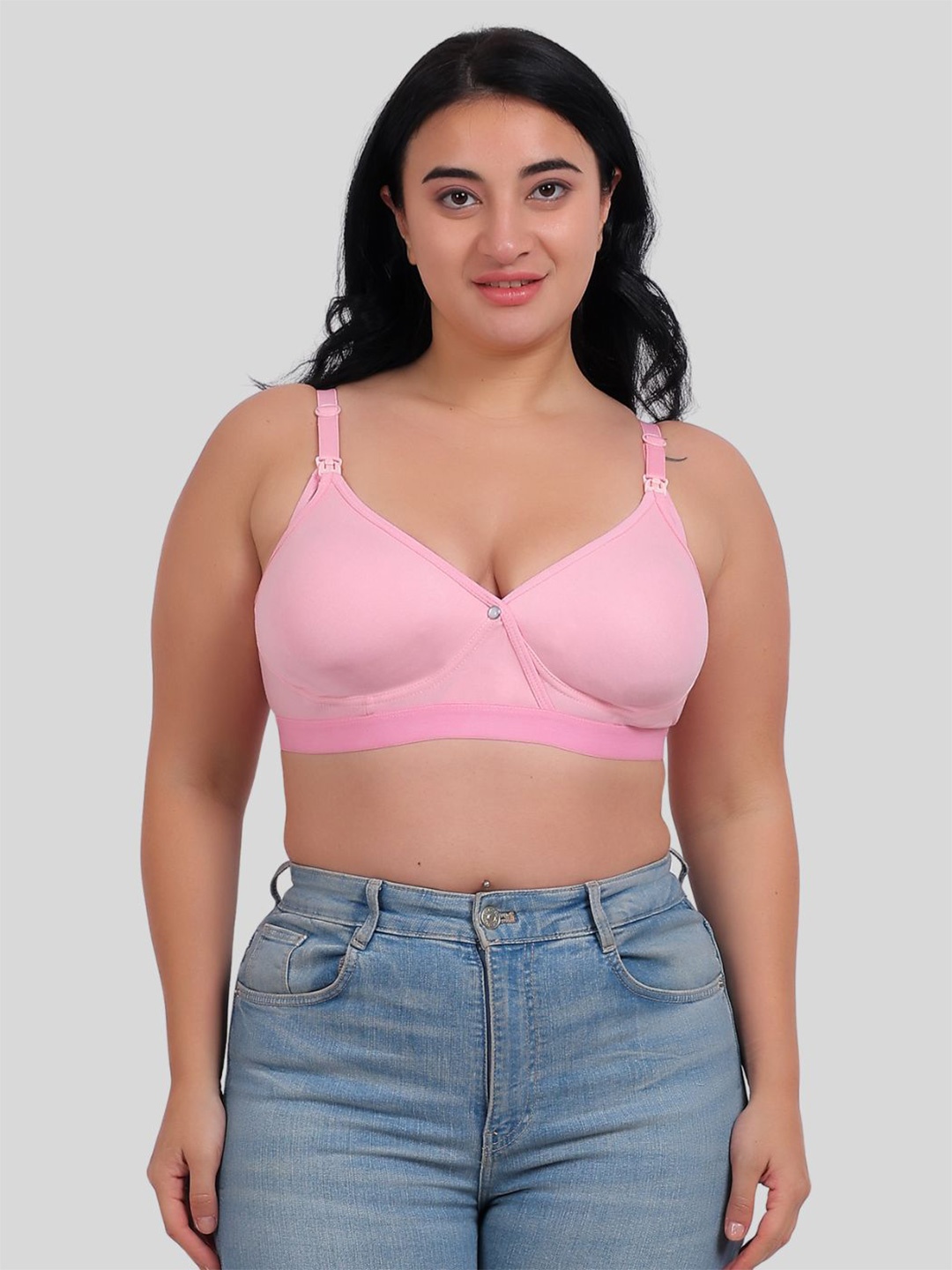 

Fabme Plus Size Full Coverage Non Padded Cotton Nursing Bra-All Day Comfort, Pink