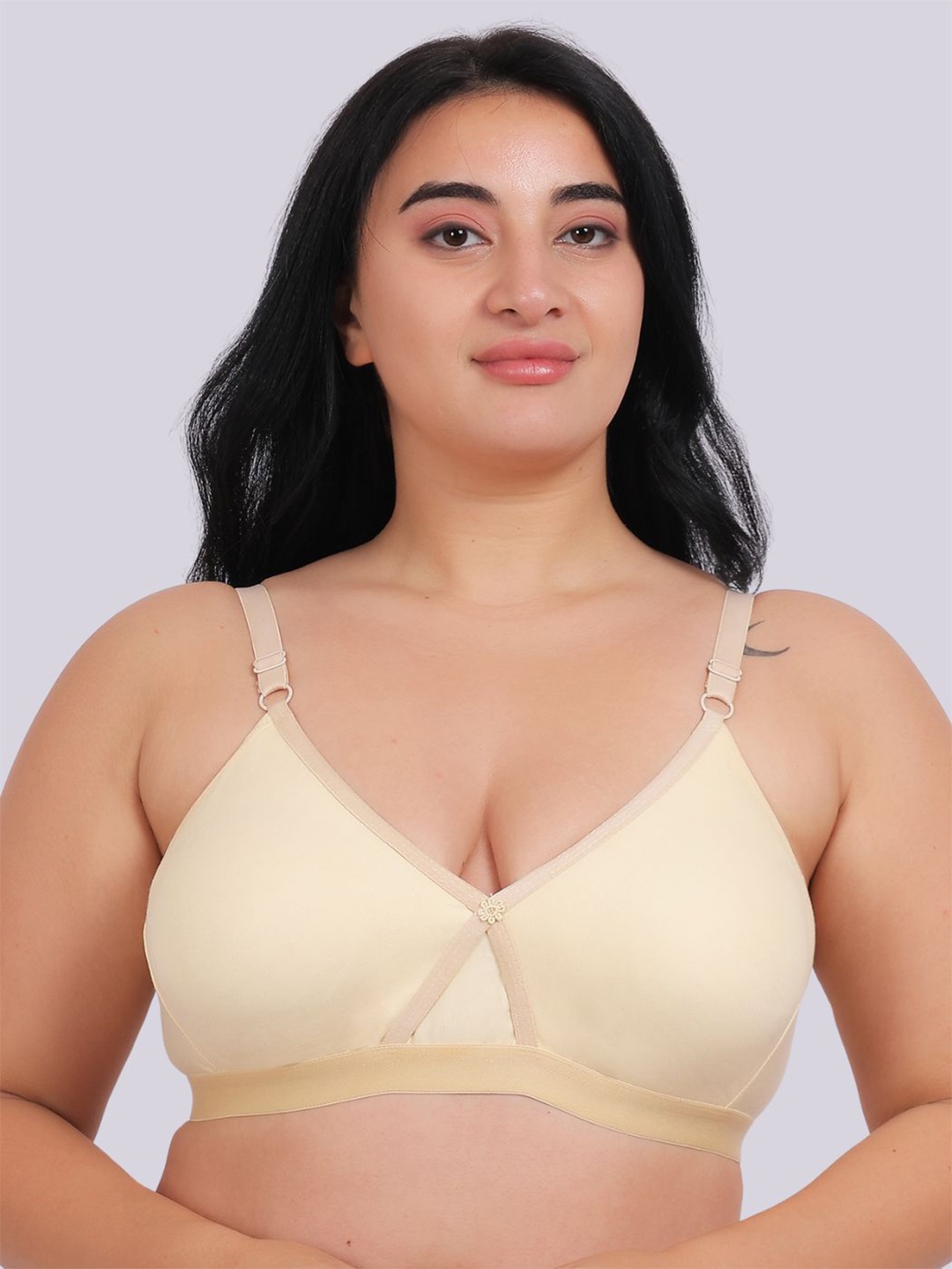 

Fabme Plus Size Full Coverage Non Padded Cotton Everyday Bra- All Day Comfort, Beige