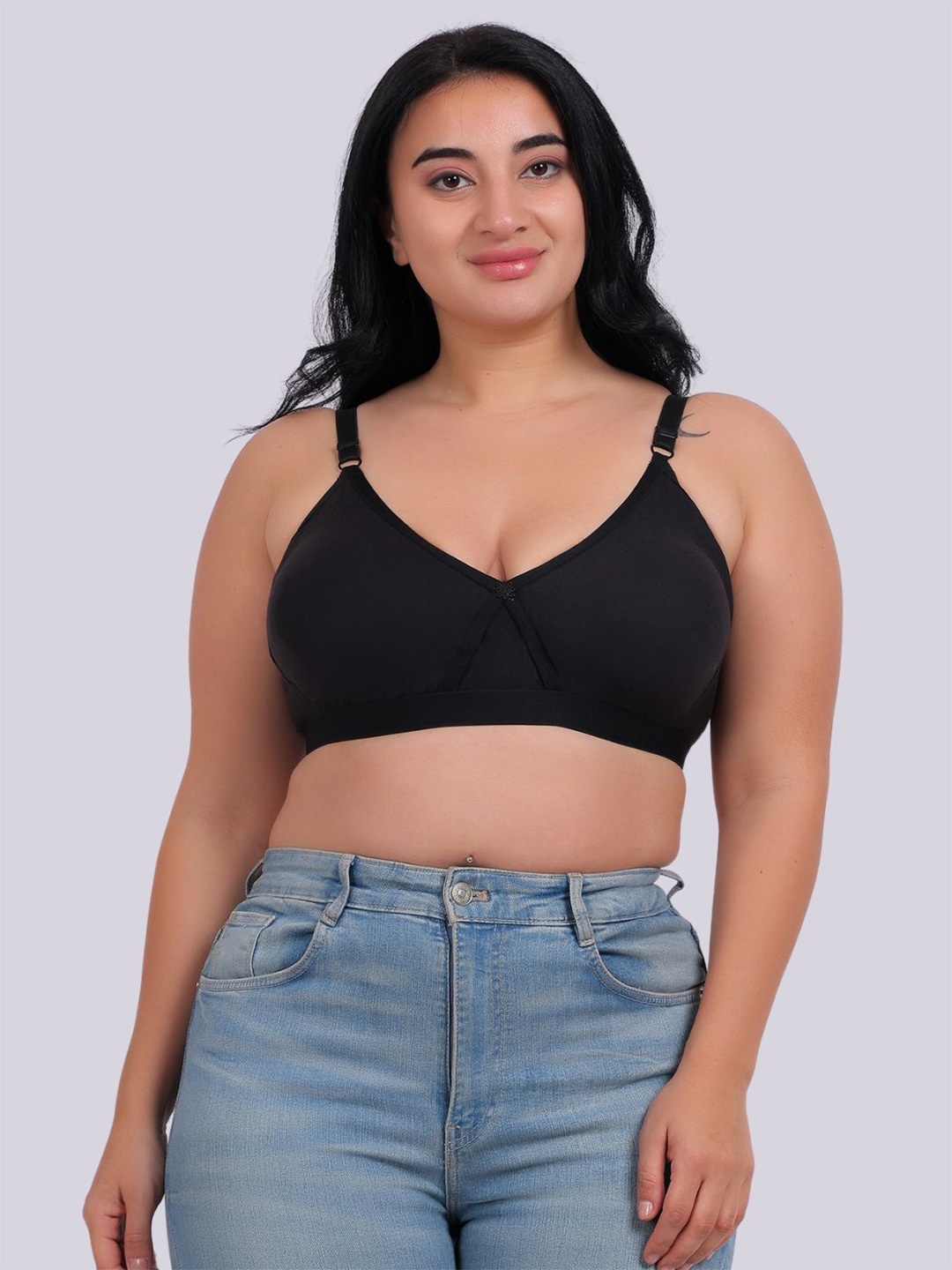 

Fabme Full Coverage Non Padded Non-Wired Plus Seamless Cotton Everyday Bra-All Day Comfort, Black