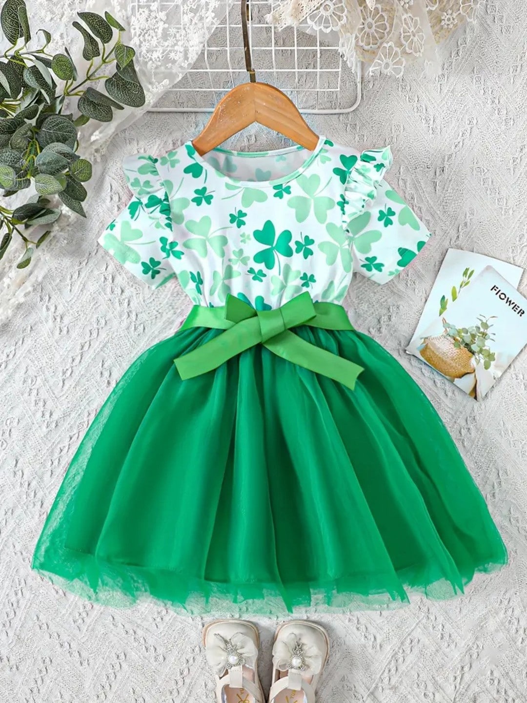 

BAESD Floral Printed Net Fit & Flare Dress, Green