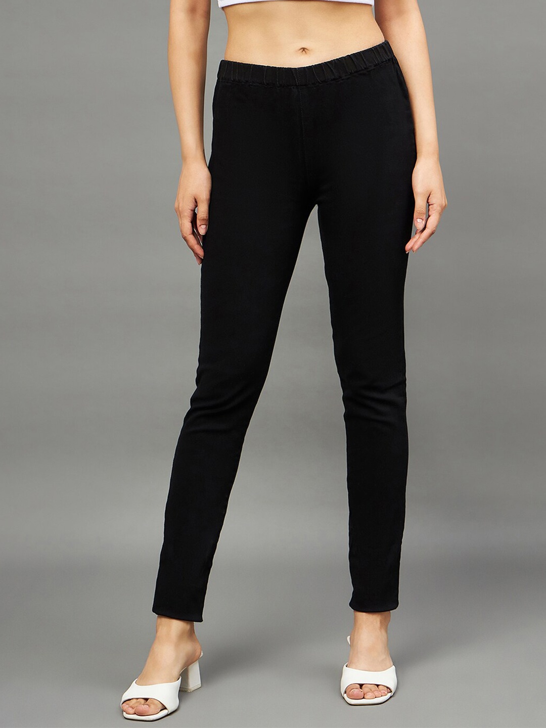 

THE PAJAMA FACTORY Women Skinny Fit Denim Weave Jeggings, Black