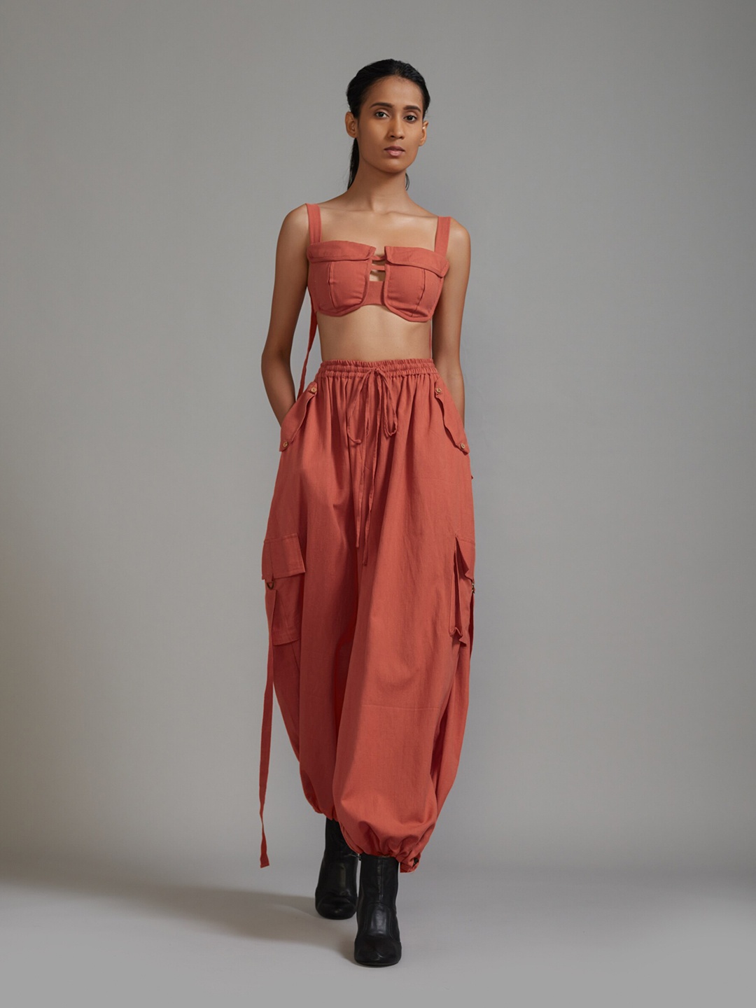 

MATI Shoulder Strap Cotton Crop Corset Top, Rust
