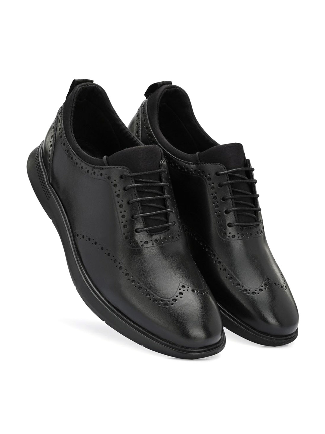 

LEGWORK Men Leather Formal Brogues, Black